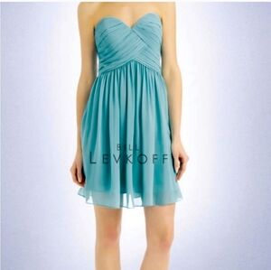 Bill Levkoff Light Blue Strapless Evening Cocktail Bridal Mini Dress. Size 8